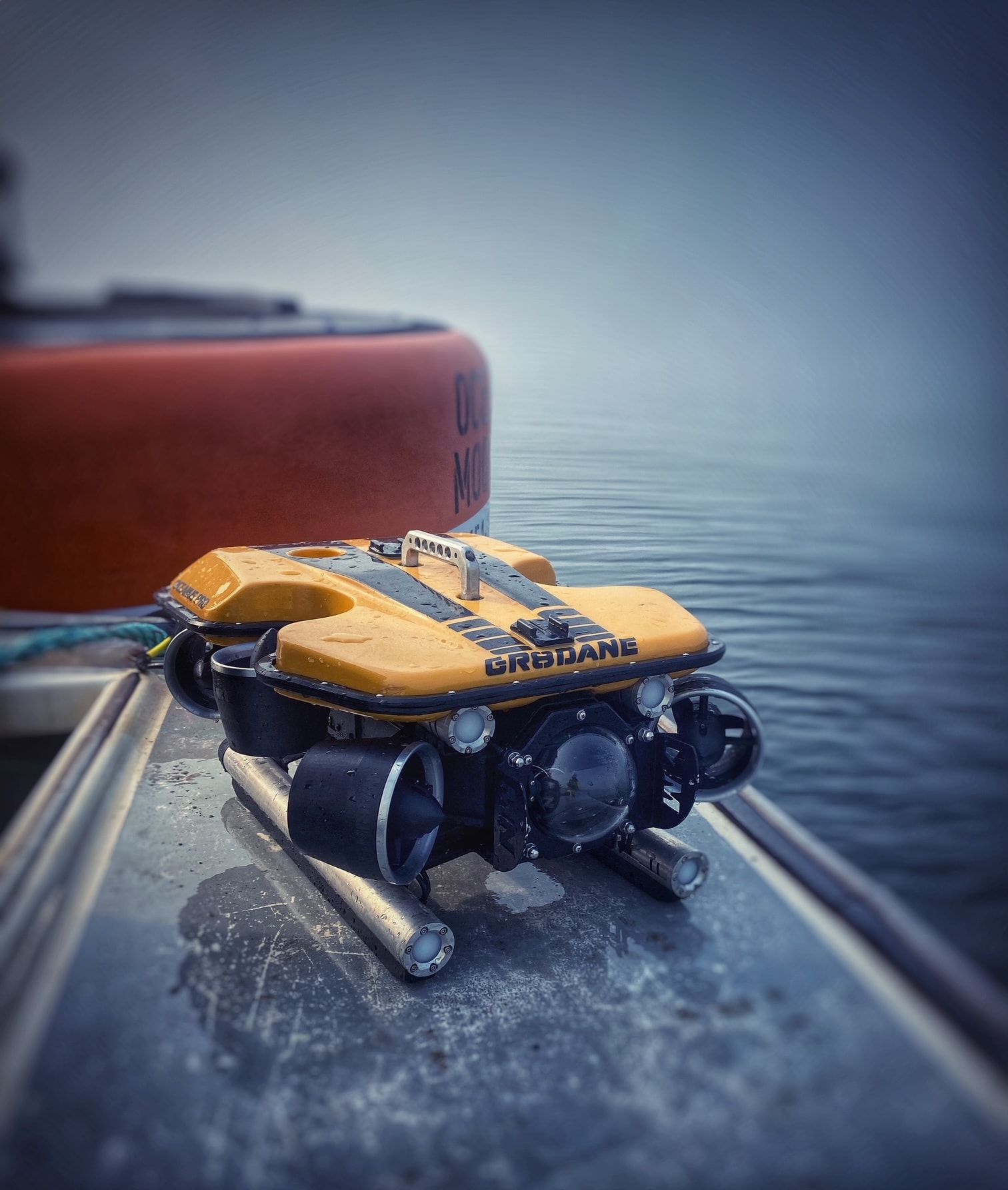 Underwater ROV inspecting a vessel hull